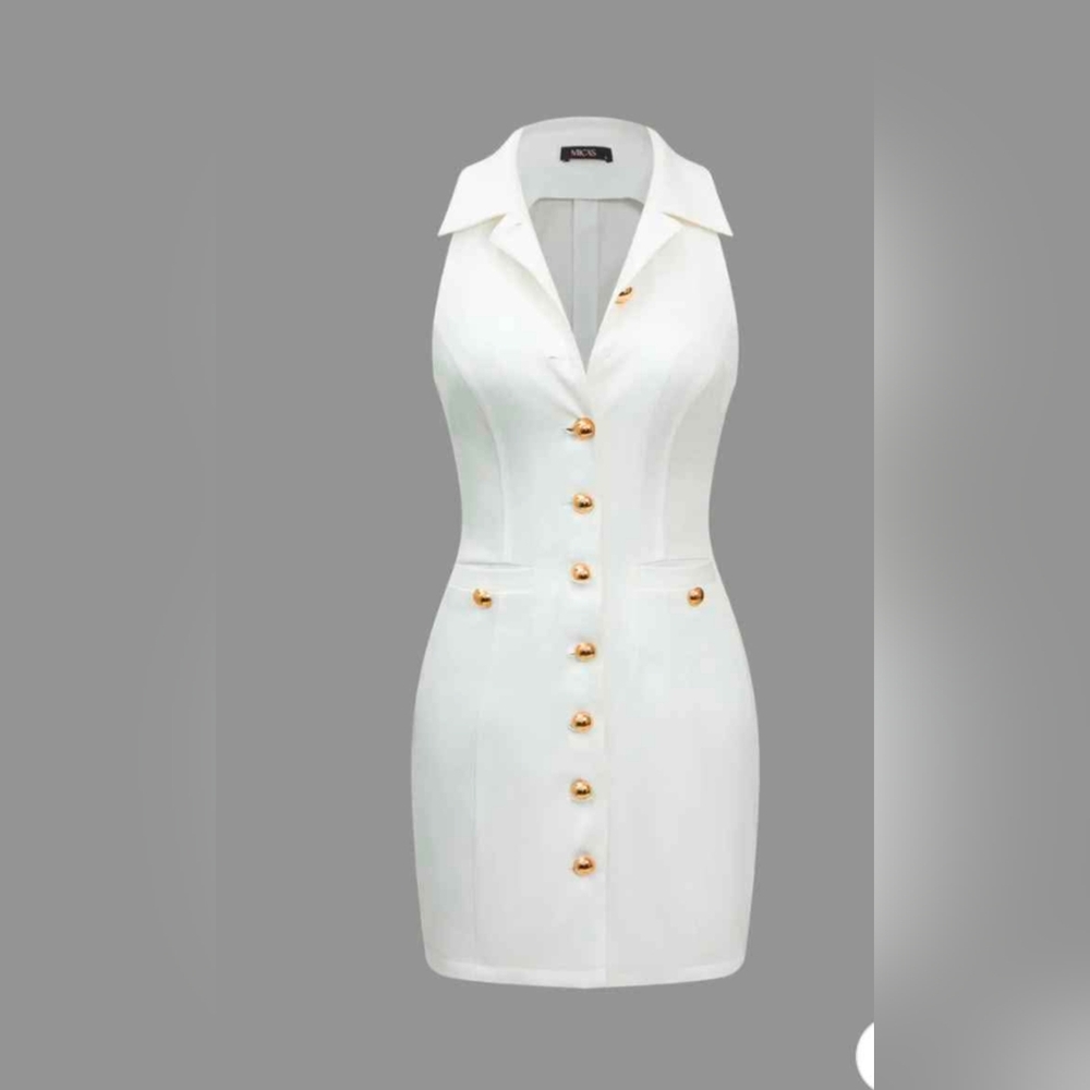 Commense White and Gold Halter Sheath Mini Dress - Picture 2 of 3
